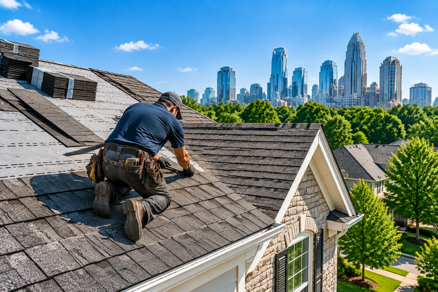 Professional roofer evaluating signs that a roof needs replacement