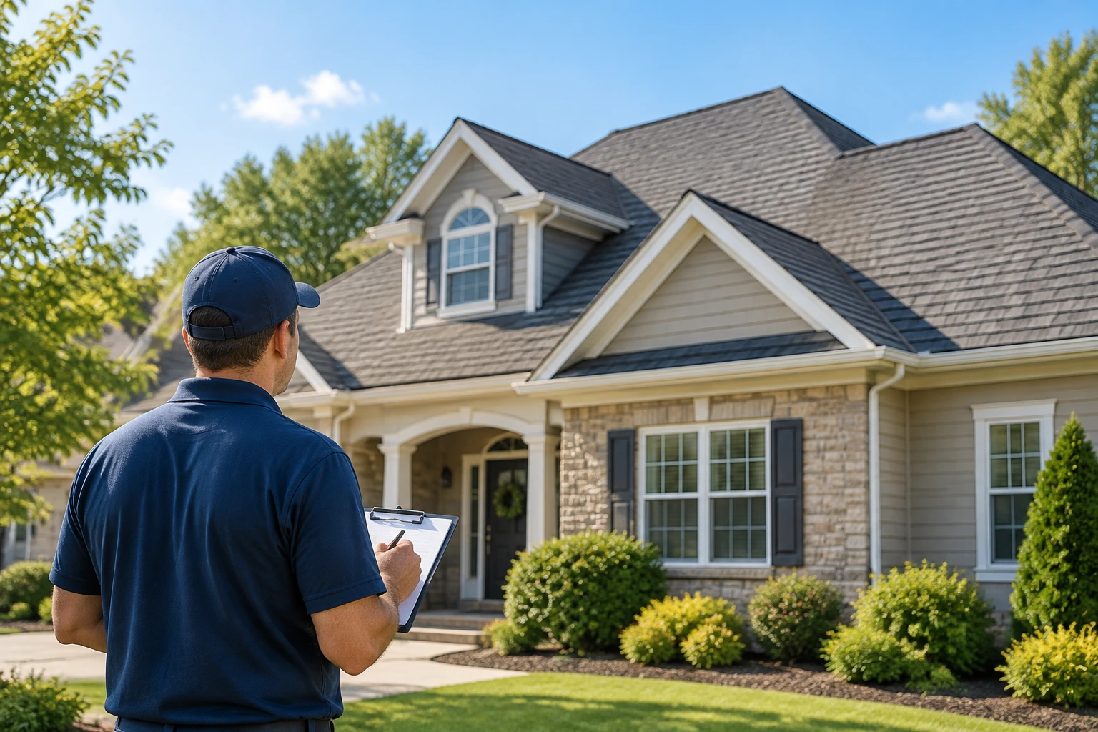 Professional roofing contractor inspecting a residential roof in Charlotte